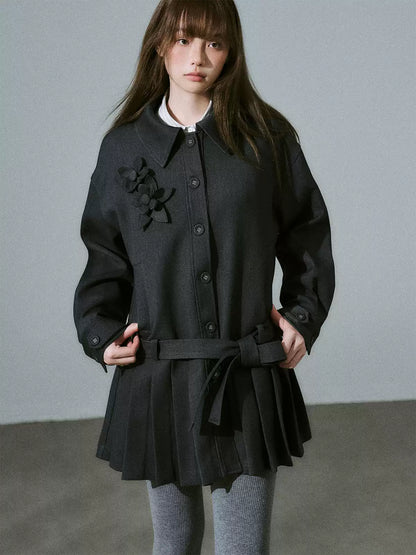 LOST FOREST - Charcoal Gray Flower Trench Coat