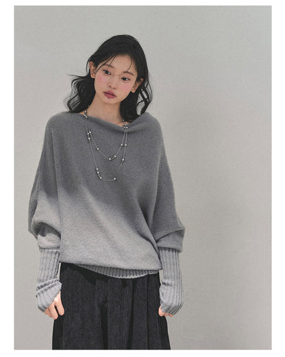 少也眼 “Soft Minimalism” Off-Shoulder Versatile Knit Top - Light Grey 6416515