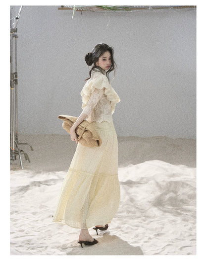 "Translucent Bloom" Dutch Cheese Lace Cropped Top