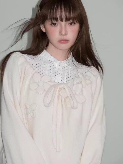 LOST FOREST - Cream Apricot Drawstring Knit Sweater