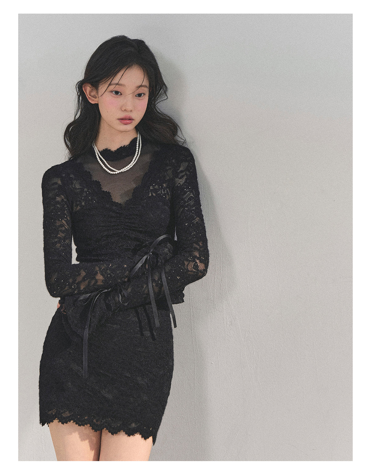 少也眼 “The Moment of the Full Moon" French Lace Winter Dress - Black 845613