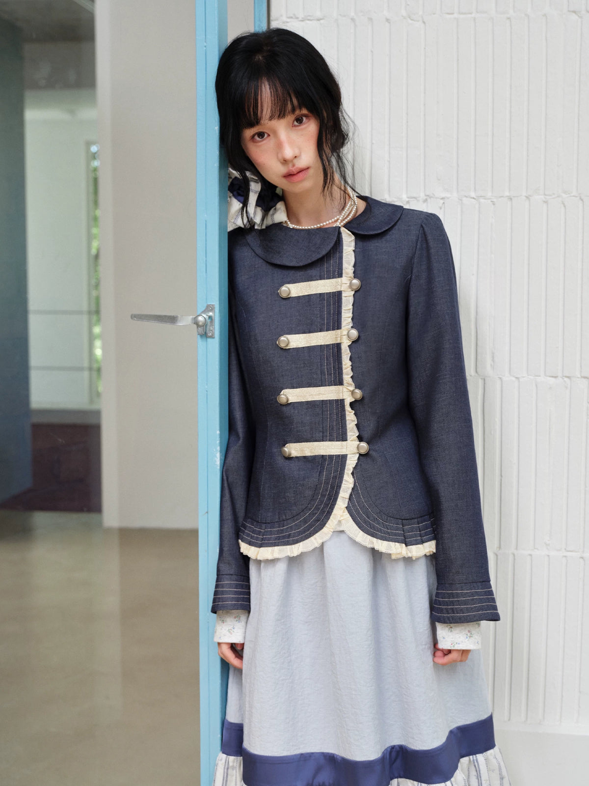 DAILY ARTIST - Deep Navy Doll-Collar Napoleon Denim Jacket