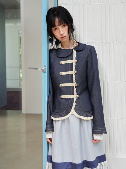 DAILY ARTIST - Deep Navy Doll-Collar Napoleon Denim Jacket
