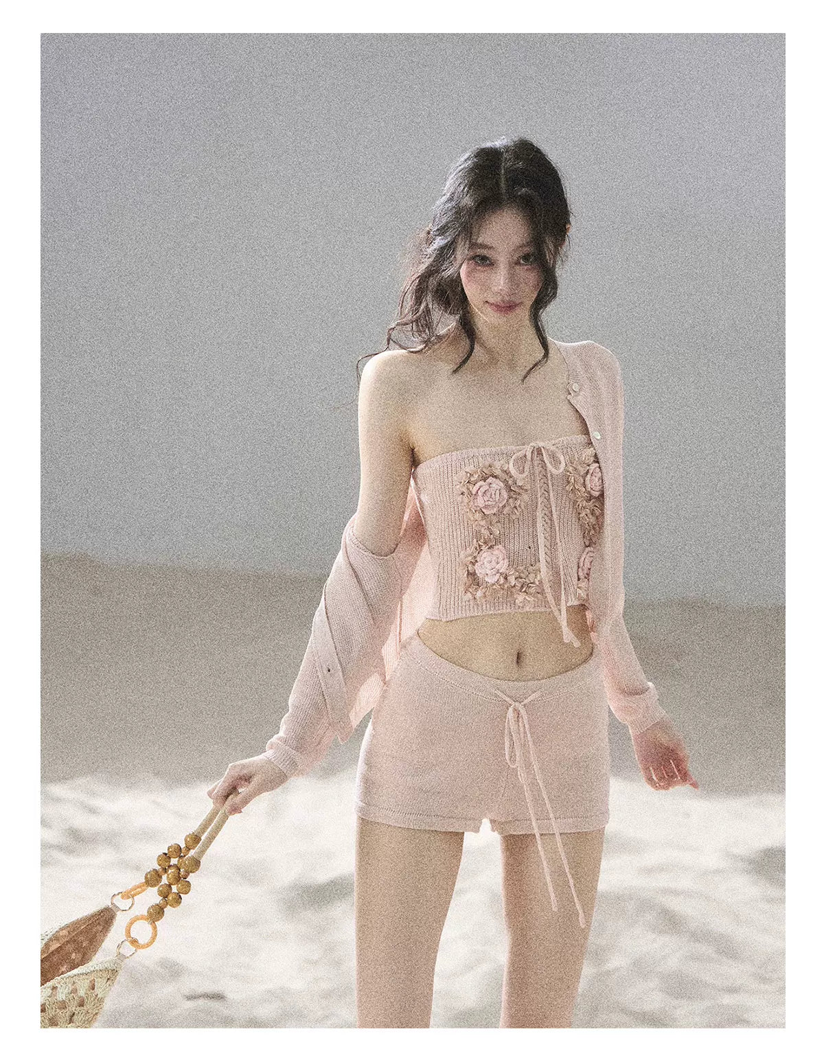 "Forest After Rain" Dusty Rose 3-Piece Cardigan & Shorts Set 45236485