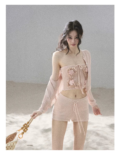 "Forest After Rain" Dusty Rose 3-Piece Cardigan & Shorts Set 45236485