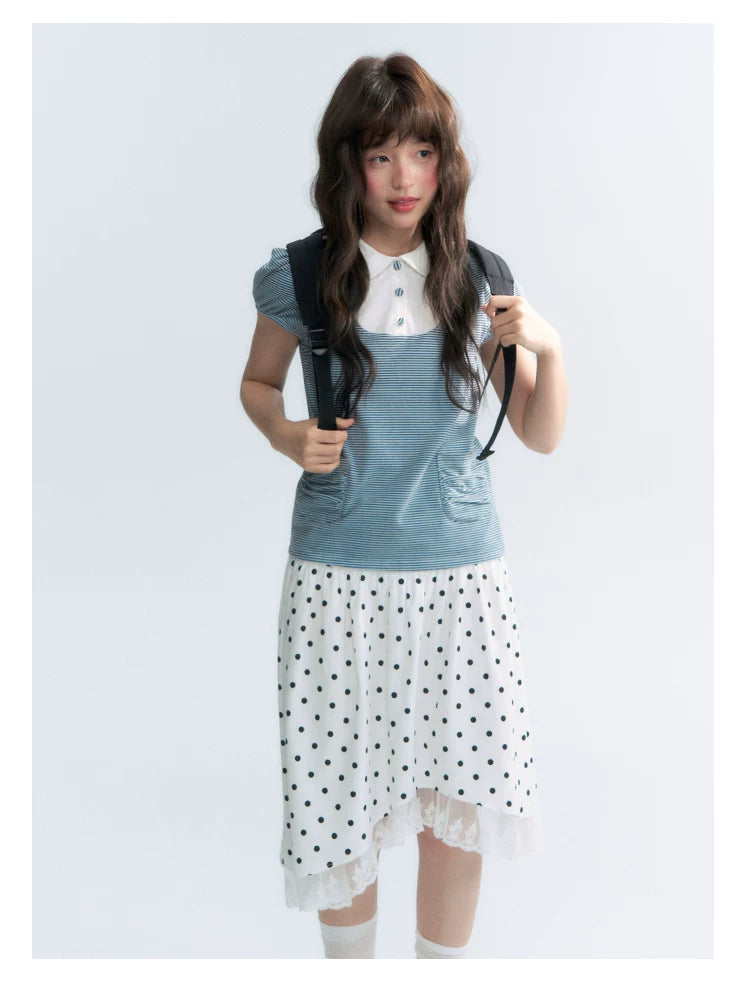"Polka Poetry" Black & White Polka Dot Asymmetrical Cotton Skirt