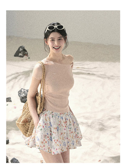 "Shape of the Wind" Soft Pink One-Shoulder Twist Crop Top 6556585