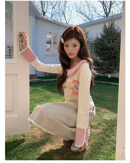 “Spring Palette Reverie” Apricot Cropped Knit Top