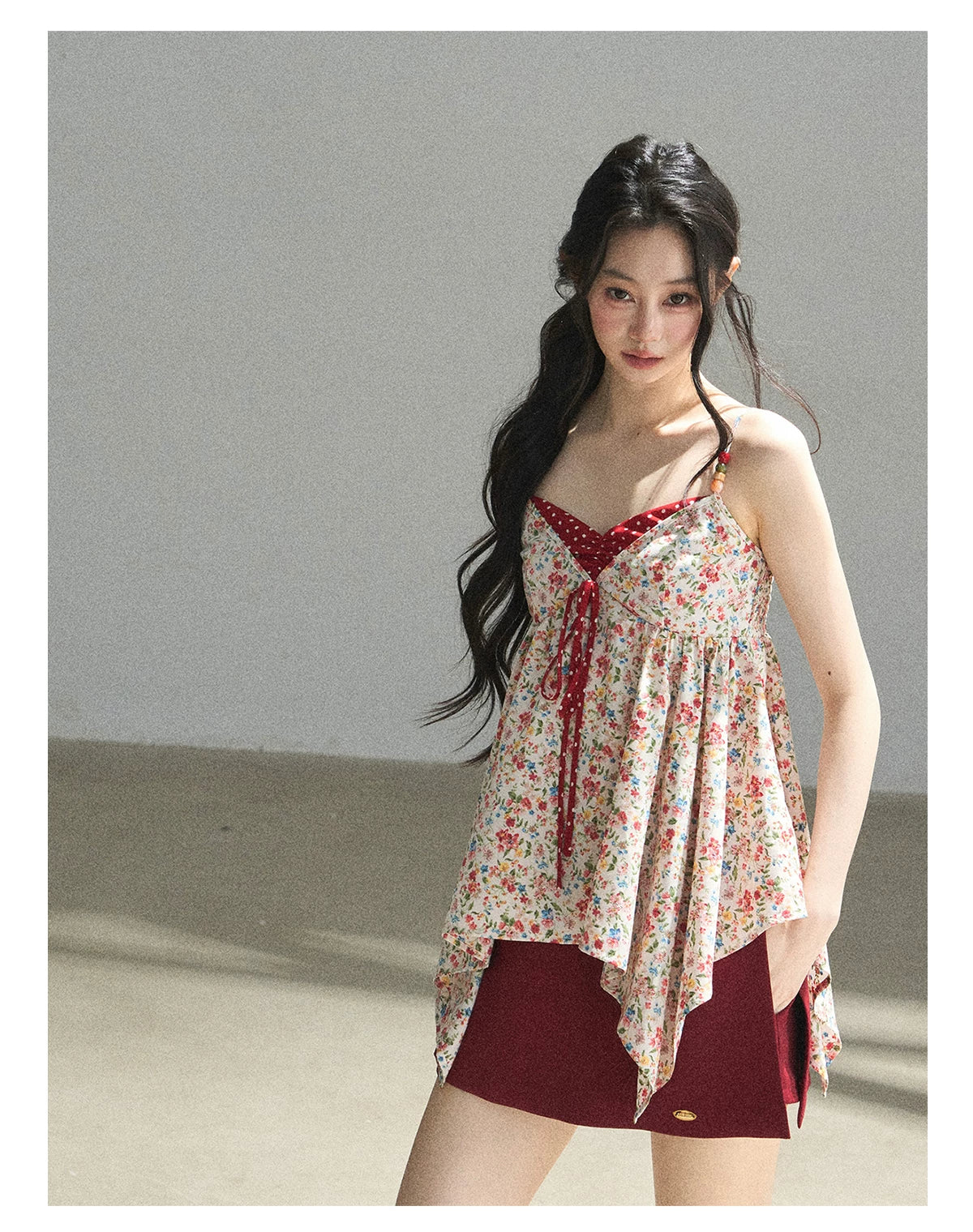 "The Unlit Spirit" High-Waisted A-Line Skort (Angora Red/ Tranquil Black)