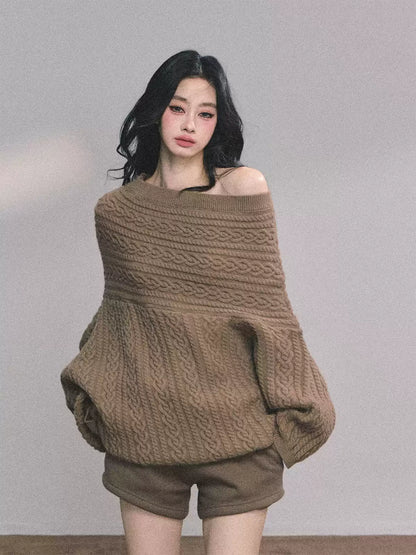 少也眼 Korean-Style Loose Fit Cable Knit Sweater