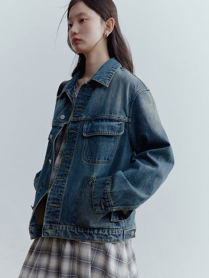FUSSED Vintage Blue Oversized Washed Denim Jacket FOF-25SS165