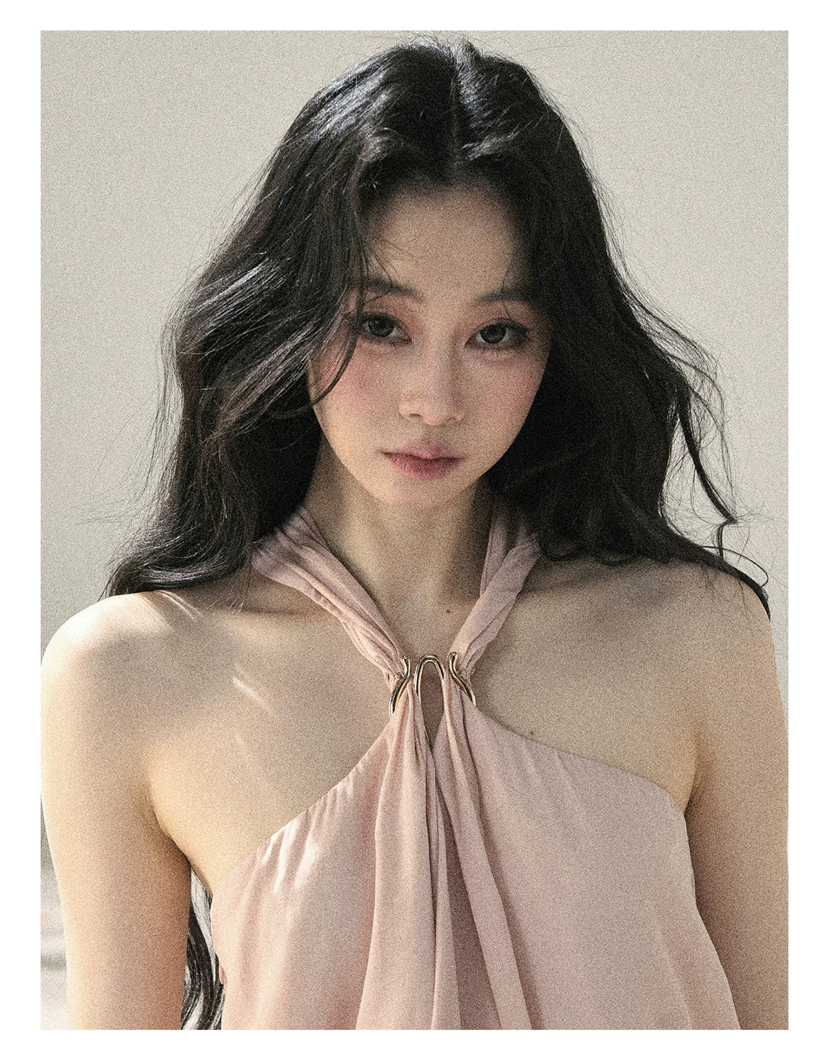 "Soft Luminous Glow" Misty Pink Halter Top & High-Waisted Skort Two-Piece Set