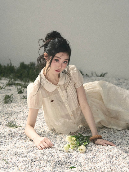 "Apricot Blossom After Rain" Dutch Cheese Lace Blouse & Maxi Skirt Set 532453