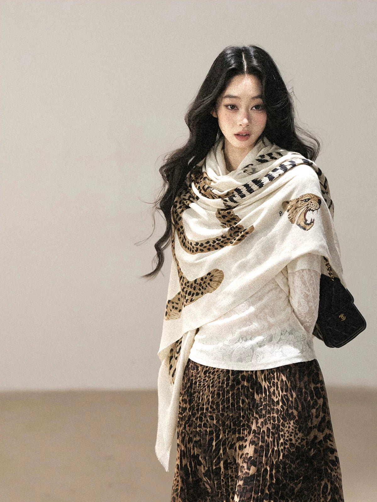 AOMALM - Korean-Style Leopard Print Shawl Scarf
