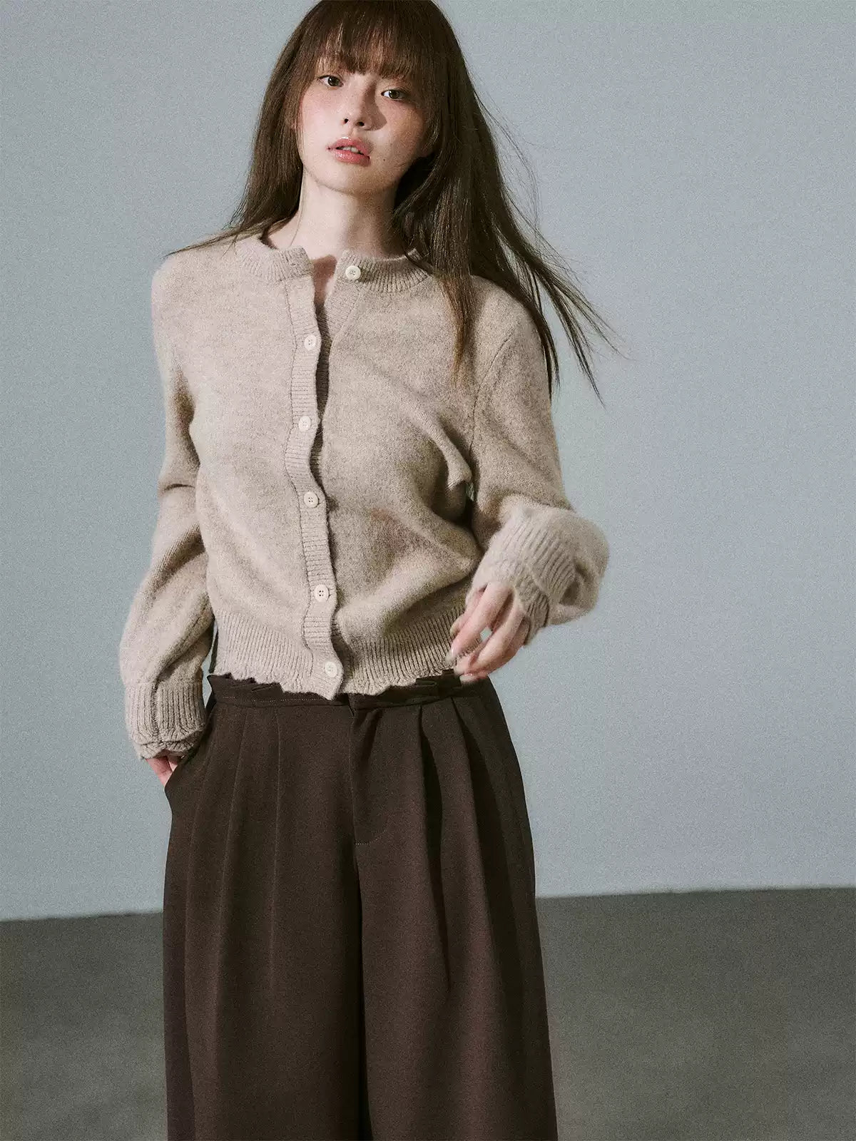 LOST FOREST - Coconut Milk Brown Cape Sweater Set