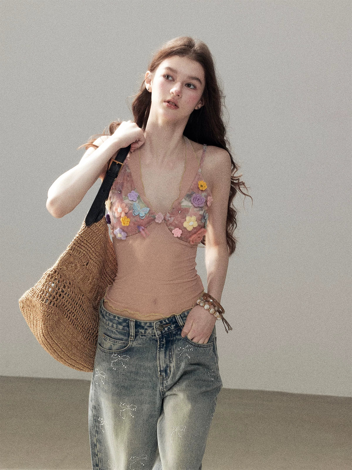 "Waiting for a Flower to Bloom" Lotus Pink Sheer Halter Crop Top