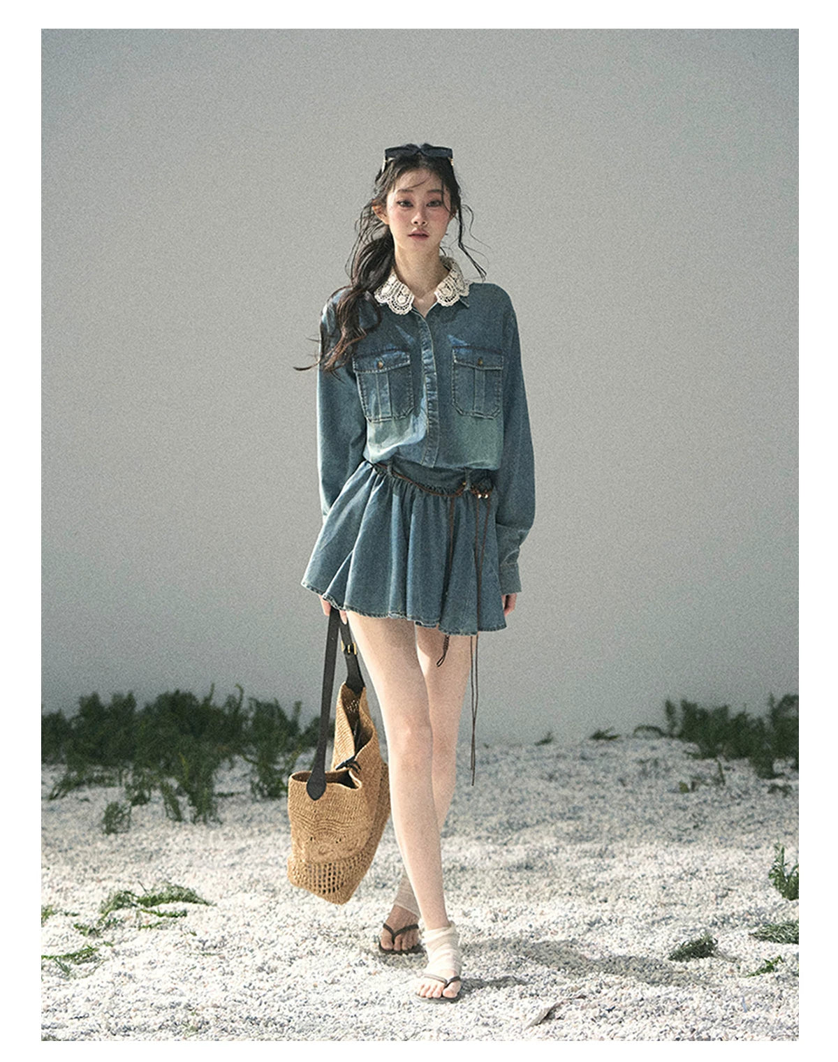 “Falling Into Your Gaze” Vintage Blue Denim Babydoll Dress