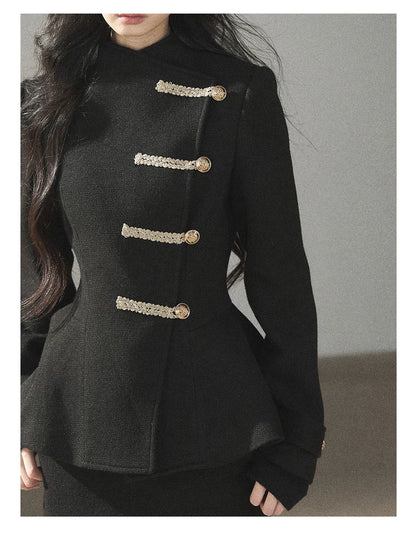 AOMALM - Quiet Black Fitted Fish-Tail Jacket & A-Line Skort Set
