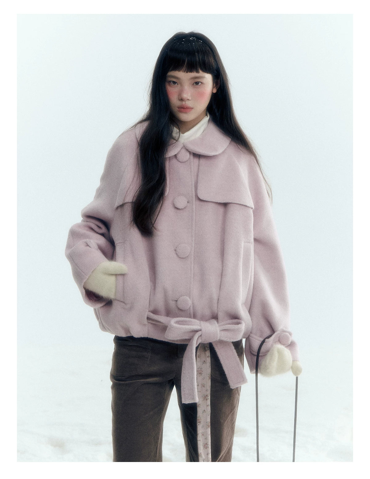 Short Cocoon Wool-Blend Coat (Taro Purple / Oatmeal Gray)