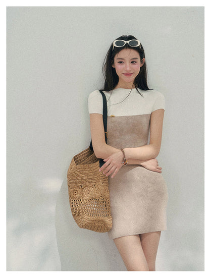 少也眼 “Ivory Moon Residence” Oatmeal Faux Two-Piece Knit Bodycon Dress 138