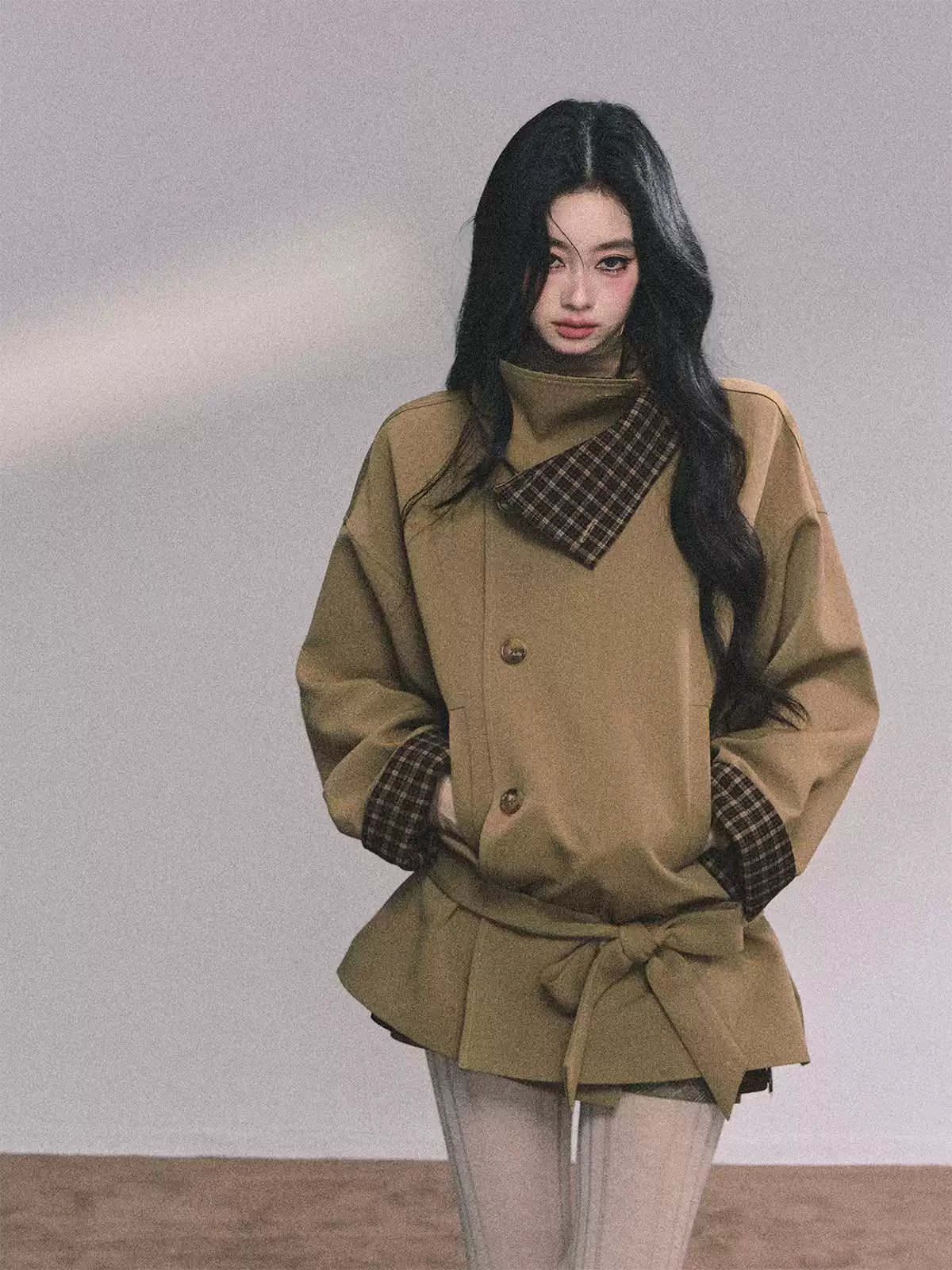 少也眼 French-British Style Trench Blazer – Khaki & Grey