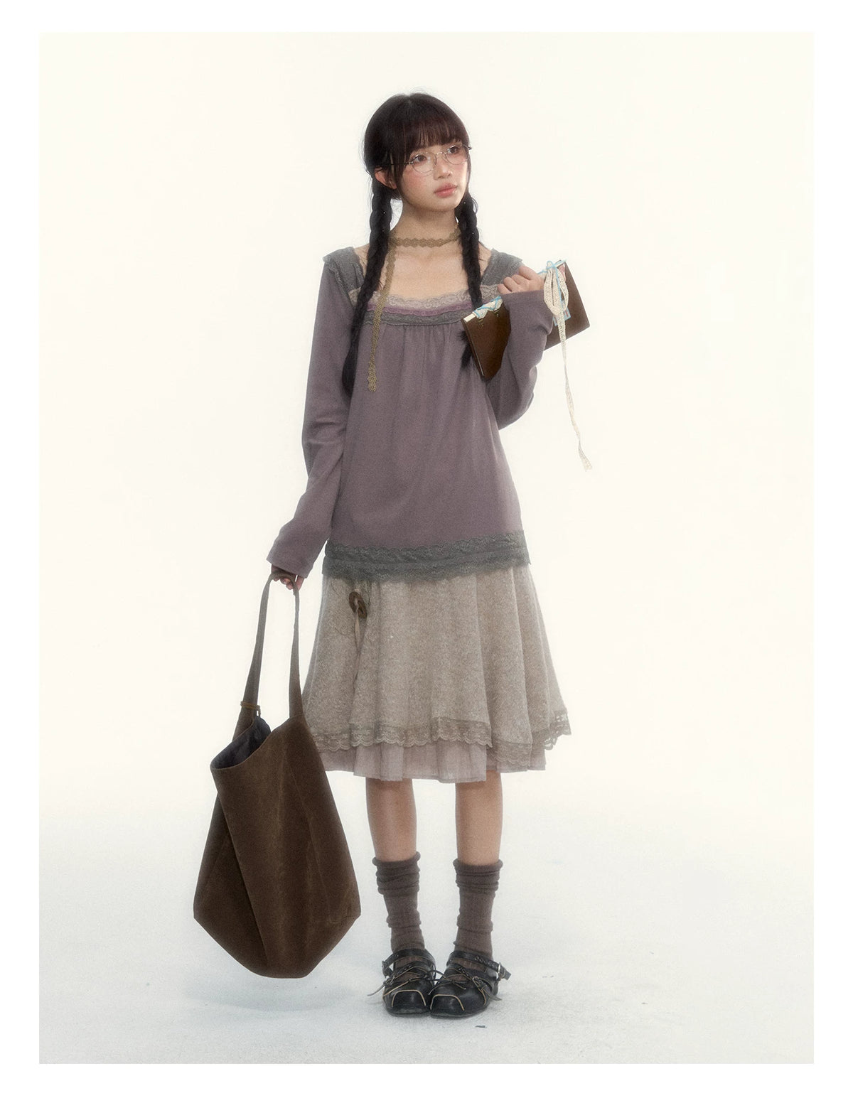 Milk Coffee Vintage Lace Knit A-Line Skirt