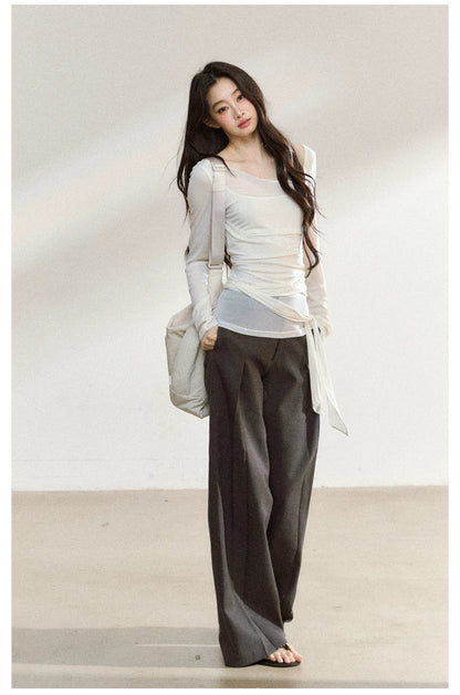 JN's DESIGN - Asymmetrical Layered Mesh Long-Sleeve Top