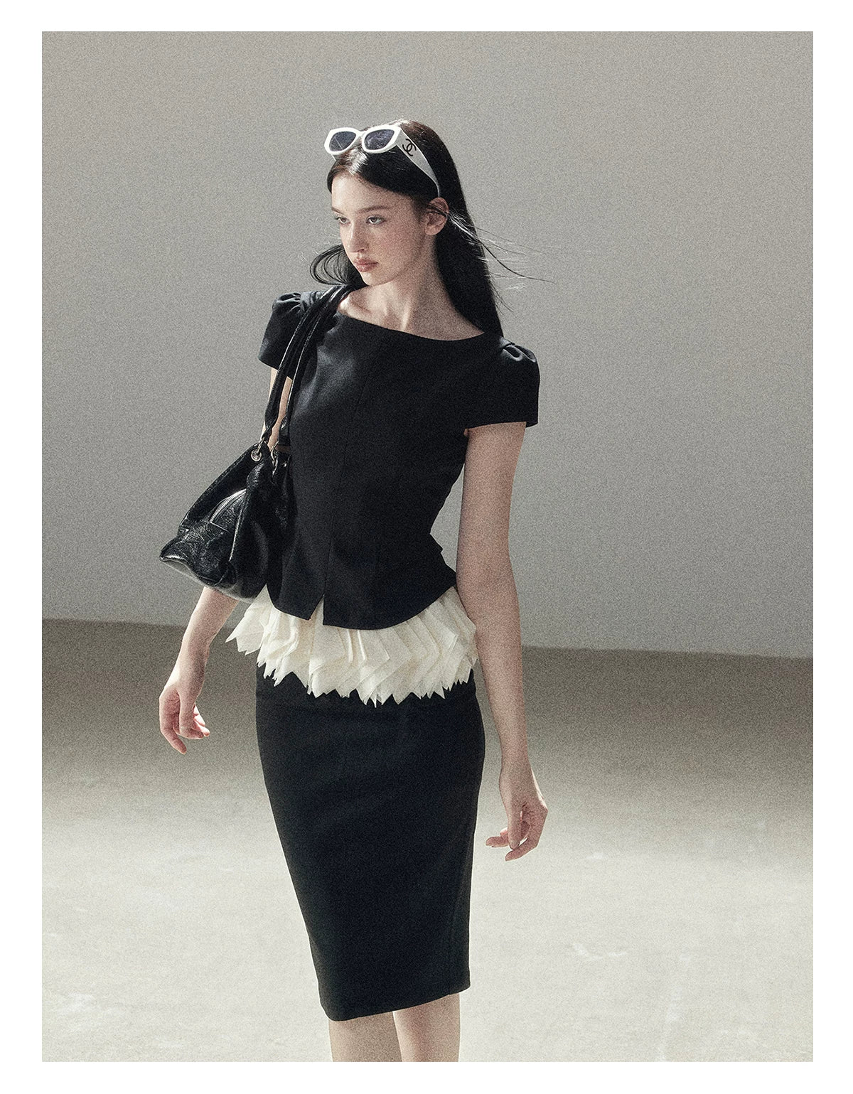 "Her Black & White Poem" Elegant Contrast Two-Piece Set