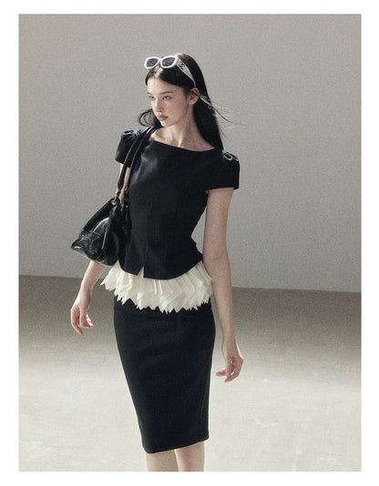 "Her Black & White Poem" Elegant Contrast Two-Piece Set