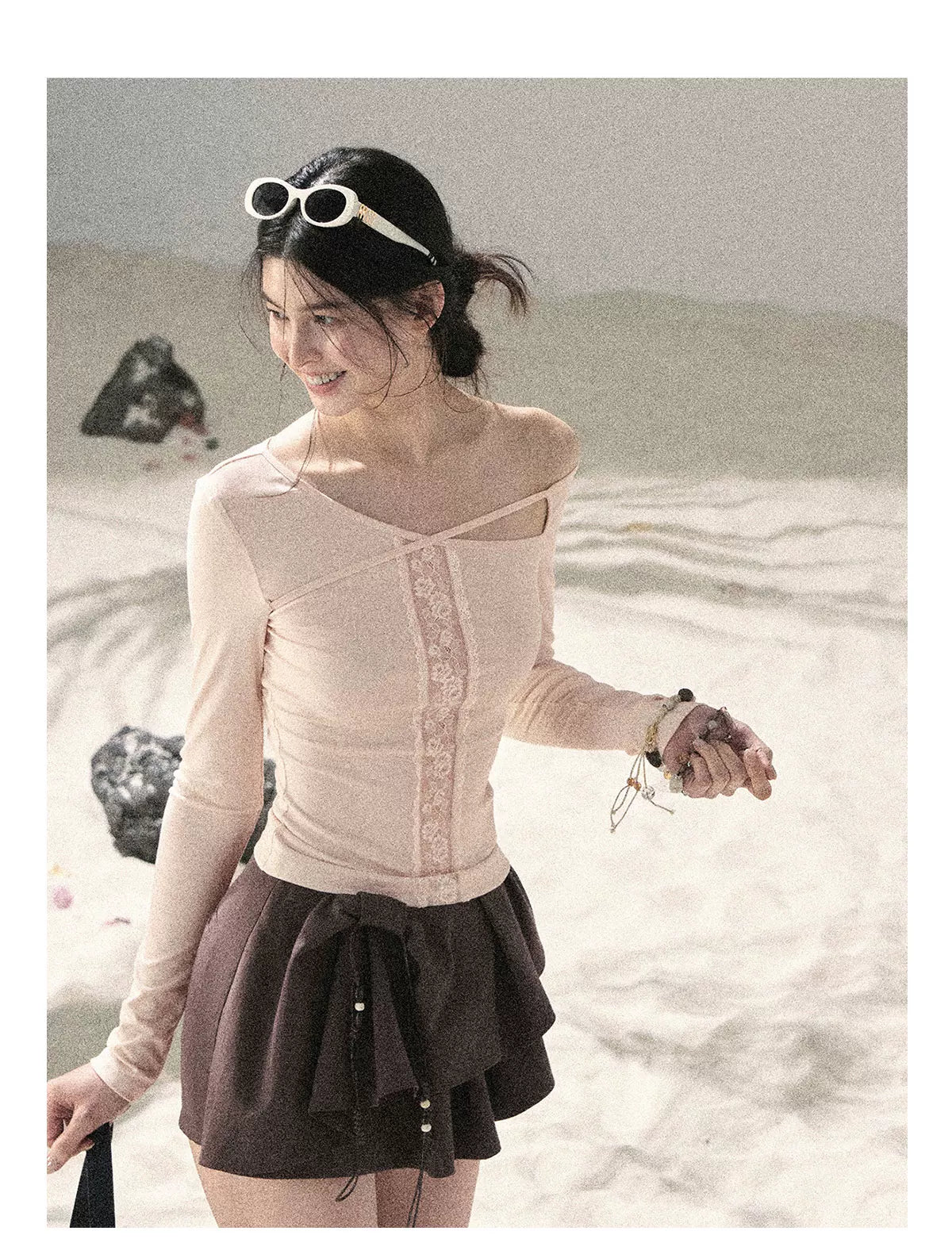 "Layered Petals in Motion" Chestnut Brown Ruffle Skort 5324853
