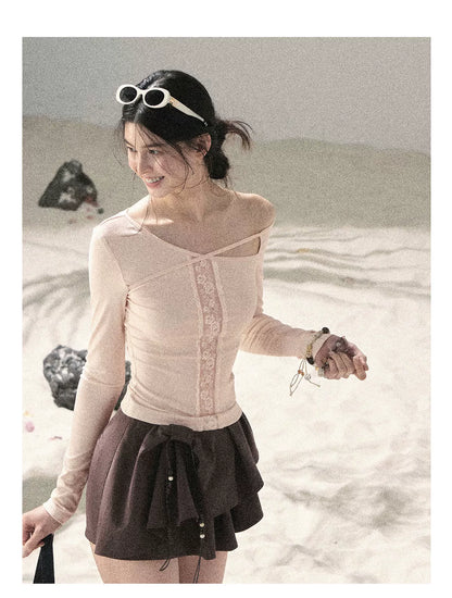 "Layered Petals in Motion" Chestnut Brown Ruffle Skort 5324853