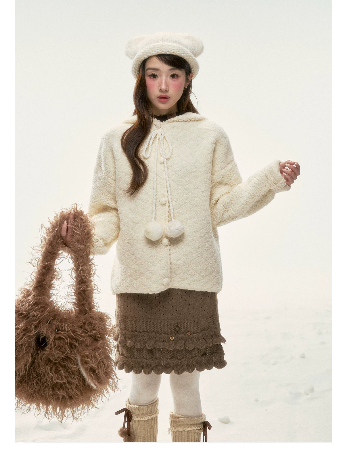 BIBIBENCY - Cream Beige Faux-Shearling Short Jacket
