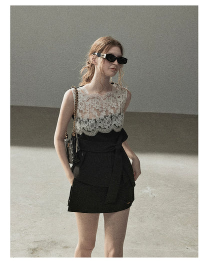 "The Quiet Strength" Black Iris Lace Sleeveless Crop Top