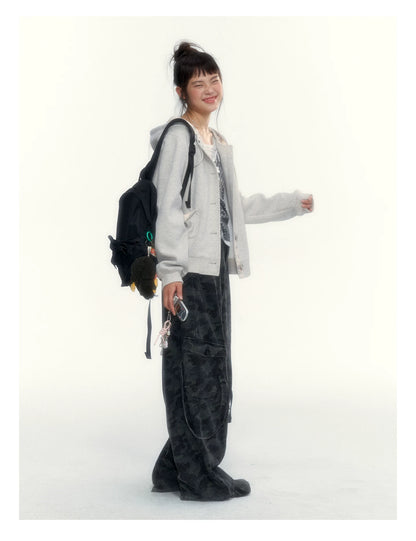 Camouflage Washed Wide-Leg Utility Pants