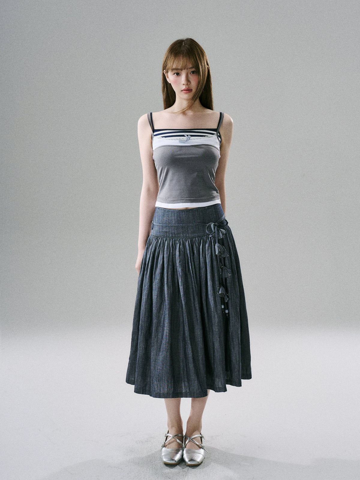 LOST FOREST - Blue Striped Faux-Layered Tank Top