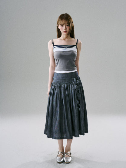 LOST FOREST - Blue Striped Faux-Layered Tank Top