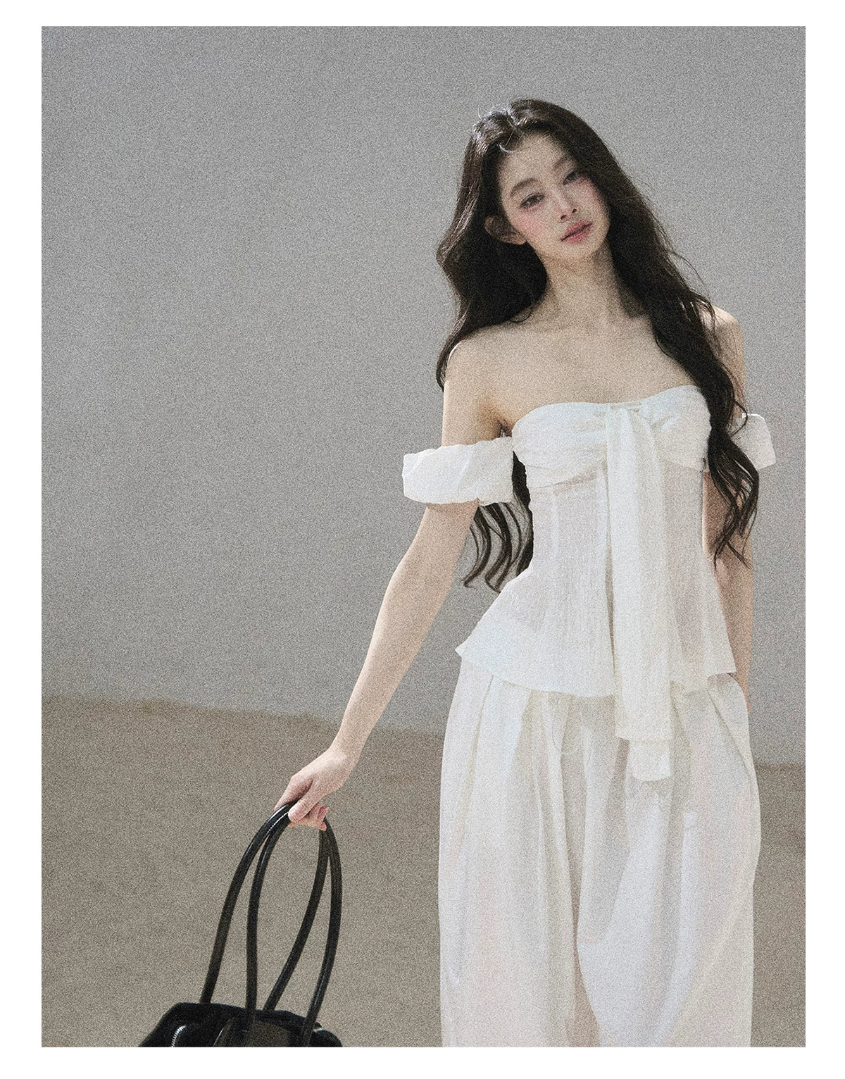 "Lazy Soliloquy" White Peplum Top & Wide-Leg Pants Set