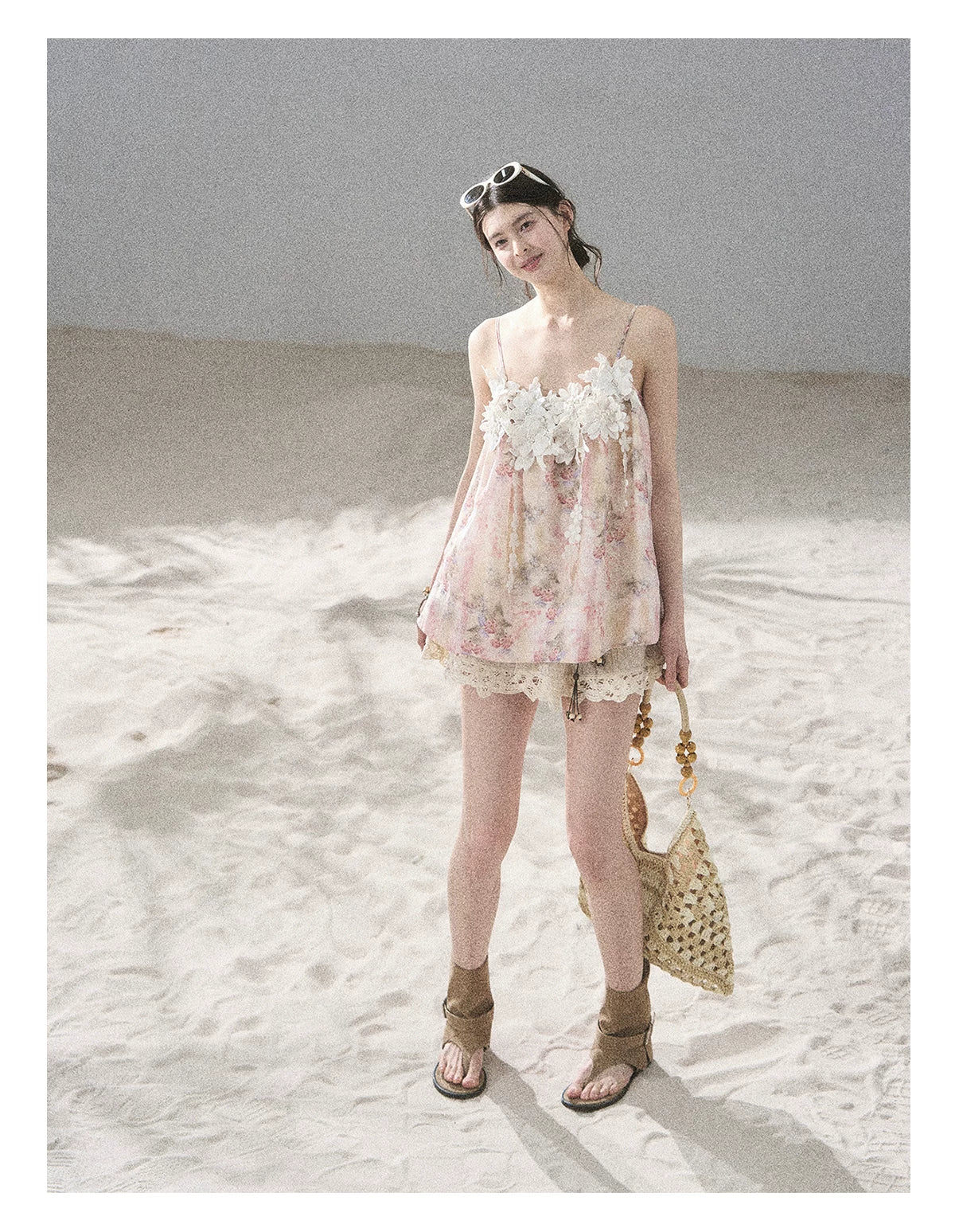 "Unscripted Romance" Dried Rose Embroidered Floral Cami Top