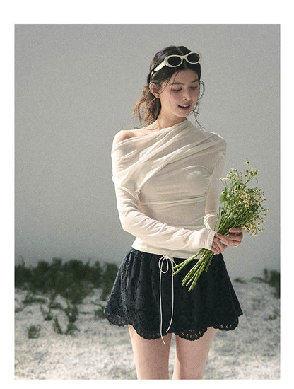 “Lost in Your Embrace” Black Iris Lace Puff Skort