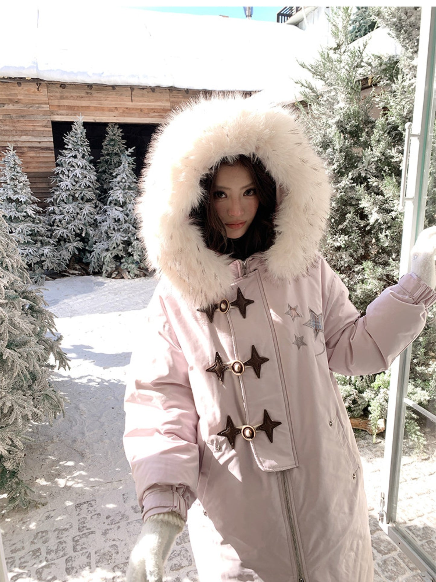 阮阮自制 - Starlight Dream Lilac Star-Trim Duck Down Coat