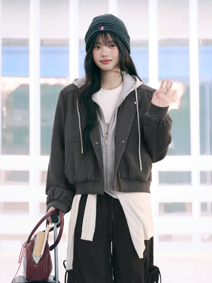 "Terminal Edge" Gray Detachable Layered Hooded Jacket