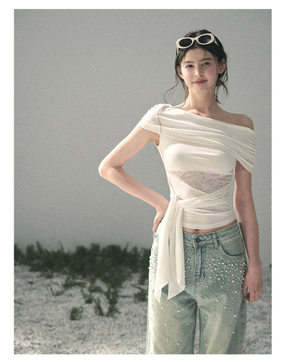 “Cicada Summer” Pure White Lace Cutout Top