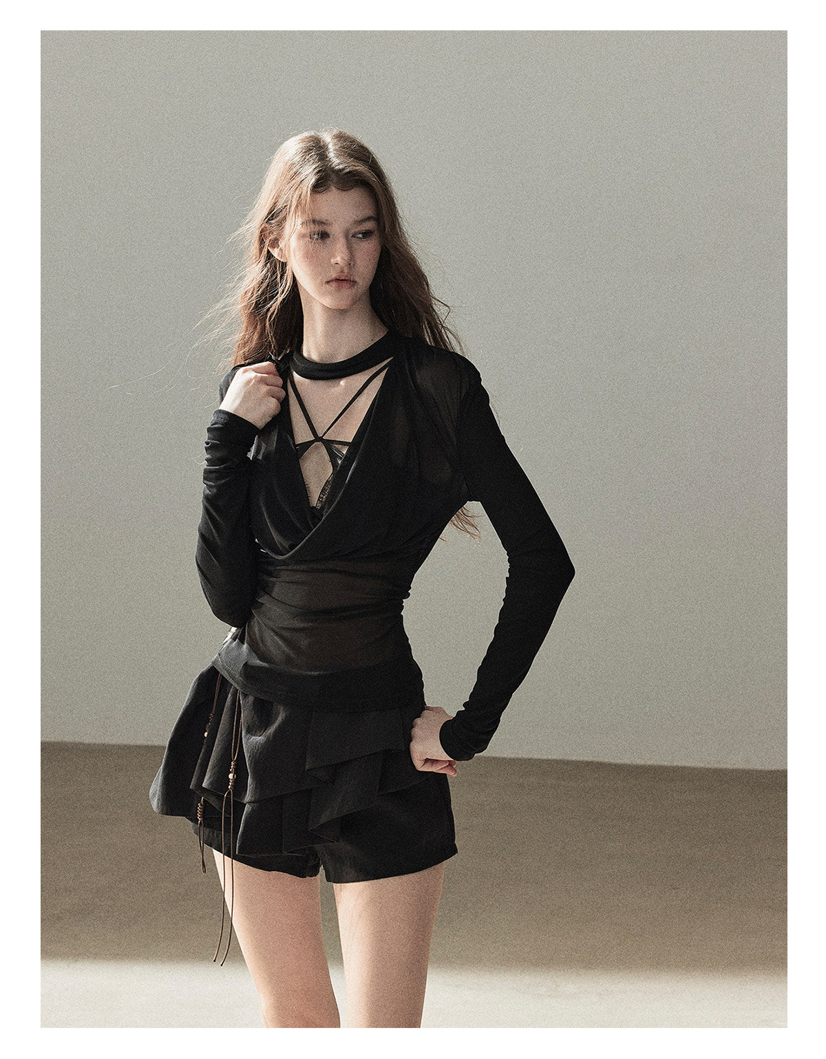170726 "Barely There" Tranquil Black Sheer Halter Cover-Up