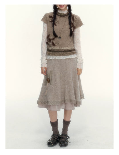 Milk Coffee Vintage Lace Knit A-Line Skirt