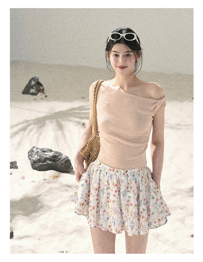 "Shape of the Wind" Soft Pink One-Shoulder Twist Crop Top 6556585
