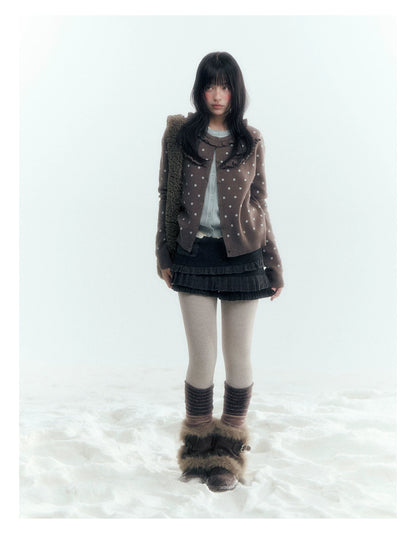 Dark Taupe Brown Polka Dot Layered Knit Sweater