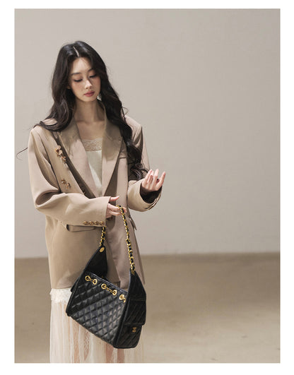 170726 "Your Open Meadow" Cream Apricot White Lace Slip Dress + Gray Taupe Tailored Blazer