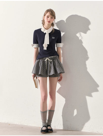 "Beyond the Classroom" Navy Layered Knit Top with Floral Tie