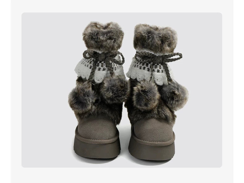 Earl Cat Platform Mid-Calf Snow Boots (Grey / Brown)