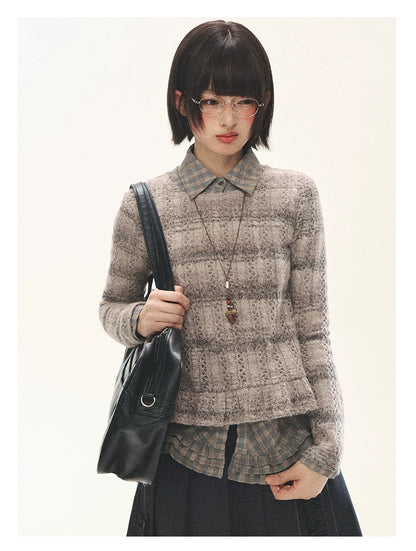 "Sandalwood Violet" Purple Mist Open-Knit Peplum Sweater